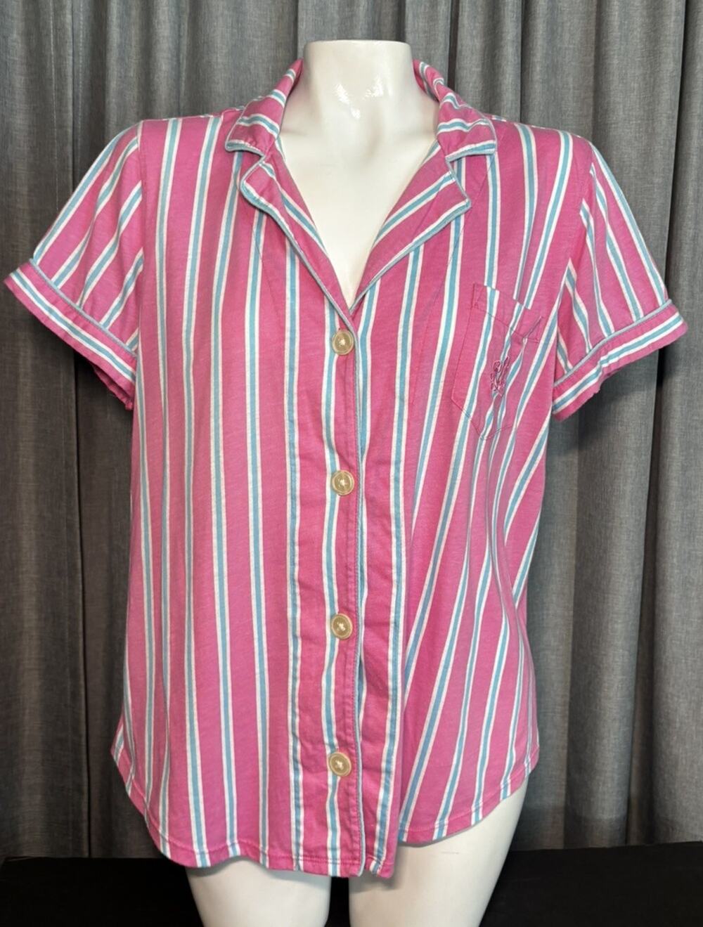 Lauren Ralph Lauren Women's Pajama Top only large Button Up Shirt Pink Striped